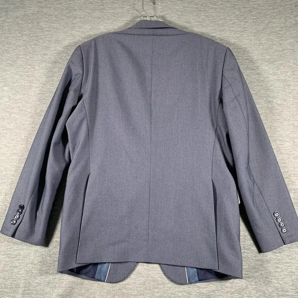 Zara Man Suit Jacket Mens 42 Blue Geometric Slim Fit 2 Button Blazer Notch Lapel
